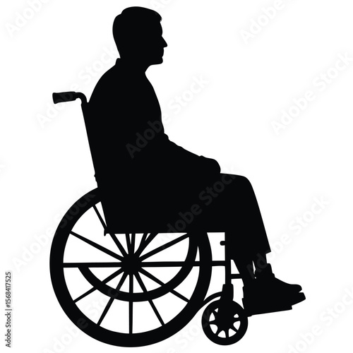 Silhouette of a man seated in a wheelchair profile view vector