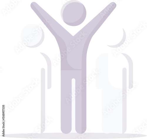 Person with arms raised in celebration surrounded by blurred figures