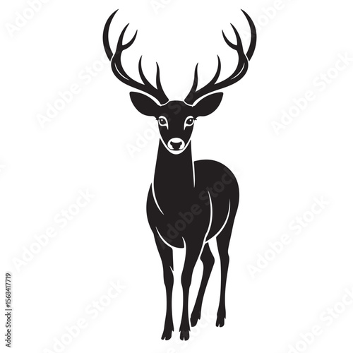 Wild deer animal vector silhouette illustration with majestic antlers
