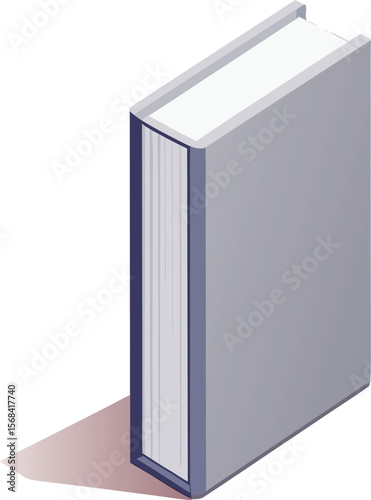 Simple isometric illustration of a closed book with a gray cover and white pages