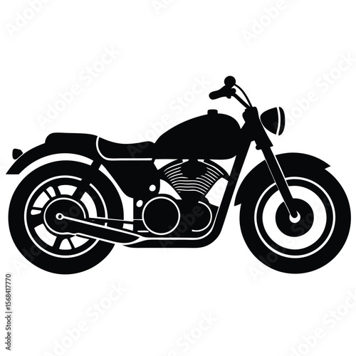 Stylized black motorcycle silhouette classic vintage