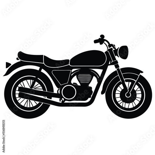 Stylized black silhouette of a classic motorcycle vintage