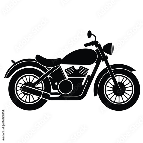 Stylized black silhouette of a classic motorcycle vintage