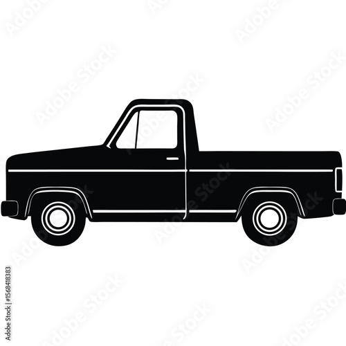 Stylized black silhouette of a classic pickup truck vintage