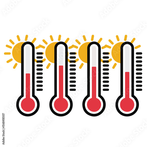 A vector illustration set of thermometer icons representing temperature, heat, and cold for weather measurement