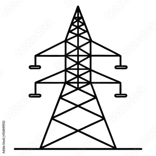 Tall metal tower with power lines against white electricity transmission