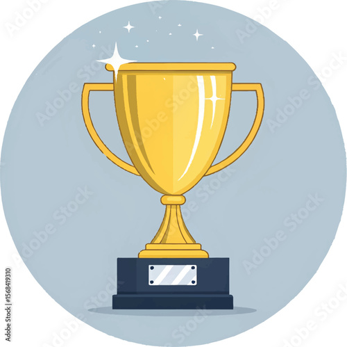 Gold trophy cup isolated on a blue background symbolizing success and victory