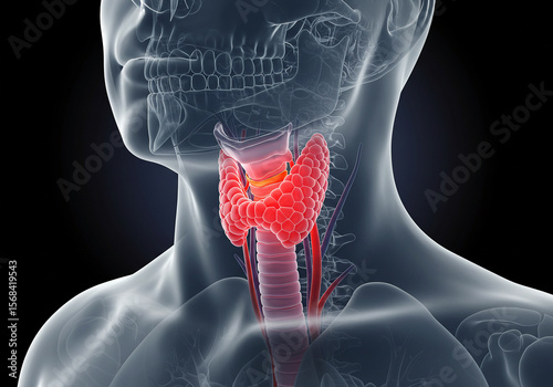 Human thyroid gland anatomy illustration medical health concept thyroid cancer disease treatment study