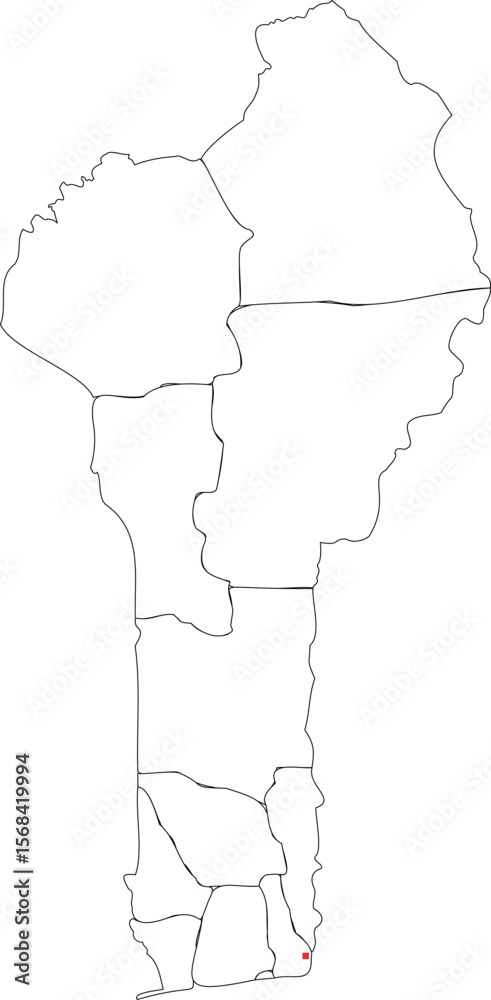 Obraz premium Outline Map of Benin with Regions and Capital Marked