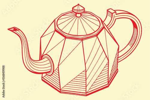highly detailed, rendered, hyper-realistic, teapot, orange, red, gradient, minimalist, geometric, bold, striking, 3d, intricate, high quality
