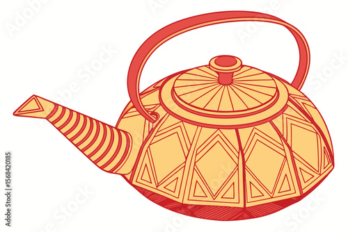 highly detailed, rendered, hyper-realistic, teapot, orange, red, gradient, minimalist, geometric, bold, striking, 3d, intricate, high quality