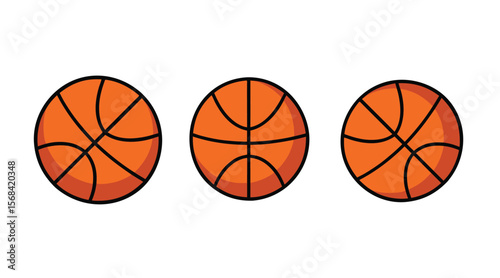 three basketball icons orange balls sports equipment vector illustration