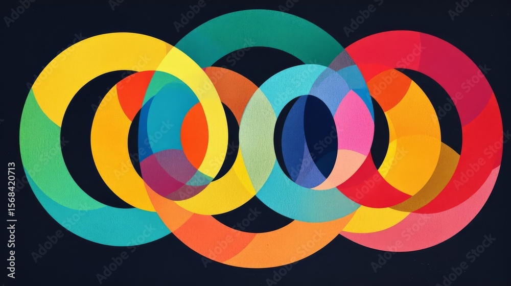 Fototapeta premium A vibrant and colorful abstract design featuring overlapping circular shapes in various shades and tones.