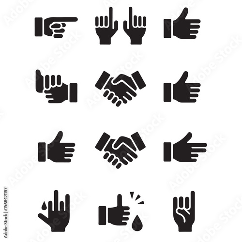 Set of pixelated hand cursor icons for web design, featuring various pointer, click, and finger symbols