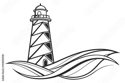 a simple modern abstract wave illustration, minimalist black and white line art, geometric linework, minimalist vector graphic, sleek and stylistic graphic design