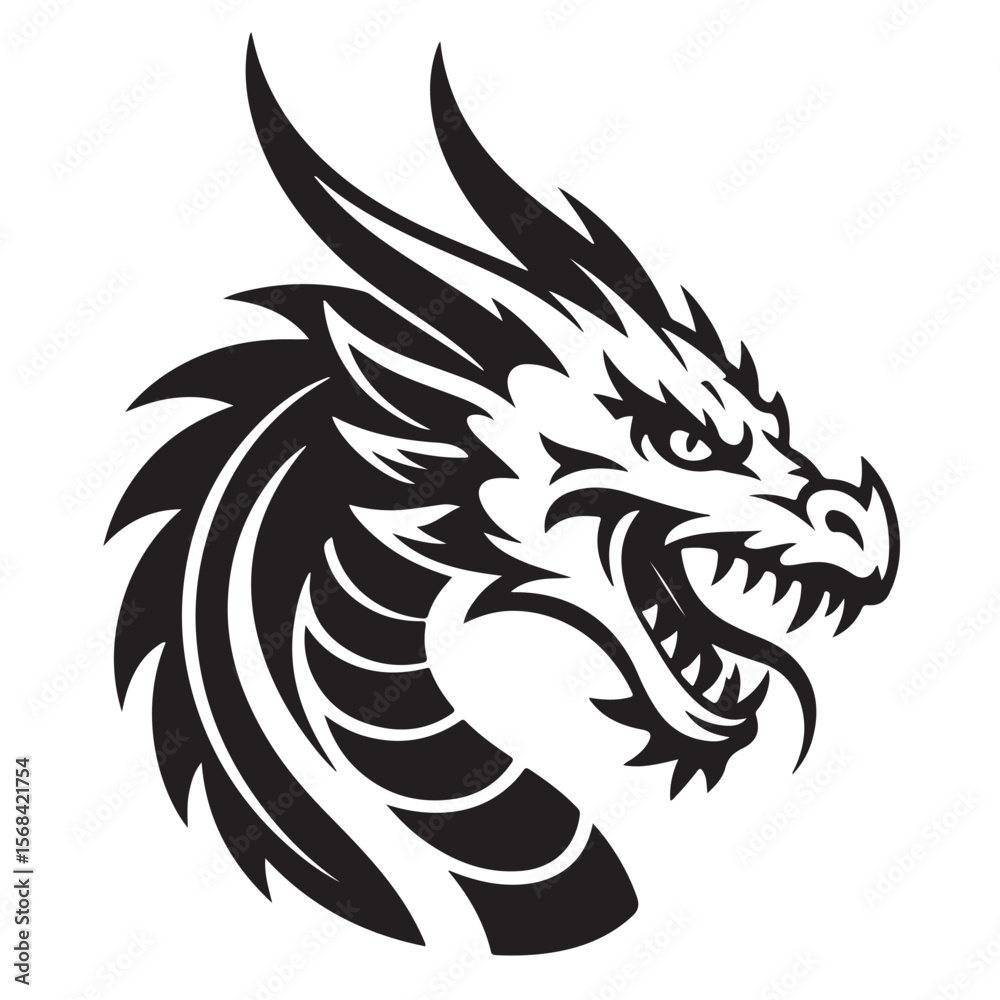 Black tribal dragon head tattoo design vector illustration Black tribal dragon head tattoo design vector illustration