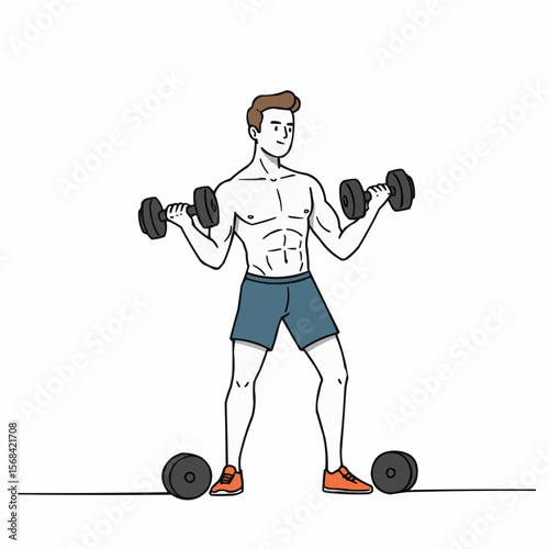 Athletic man lifting dumbbells while exercising at the gym  