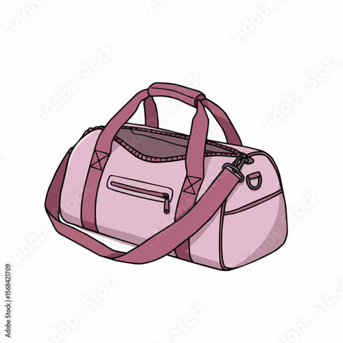 Pink gym bag with open zipper and adjustable shoulder strap  