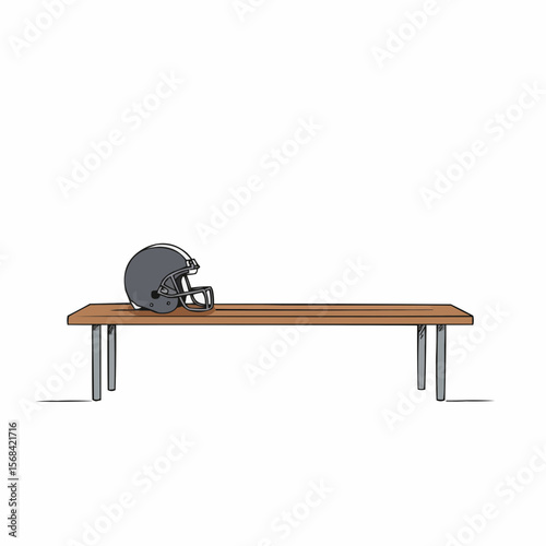 Football helmet on wooden locker room bench with minimalist style  