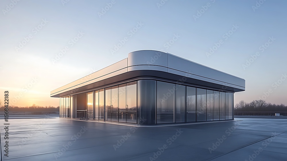 Obraz premium Modern minimalist glass building exterior.