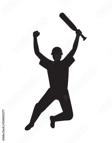 Century Celebration By Cricket Player Silhouette