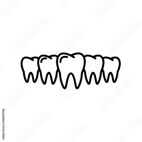 Dental Alignment: A minimalist outline of teeth, presenting dental health and structure.