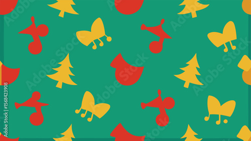 A Seamless Pattern Combining Musical Notes with Christmas Holly and Red Berries
