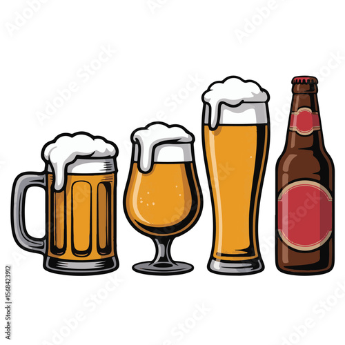 beer Cold lager with golden froth in a glass, isolated on a white background
