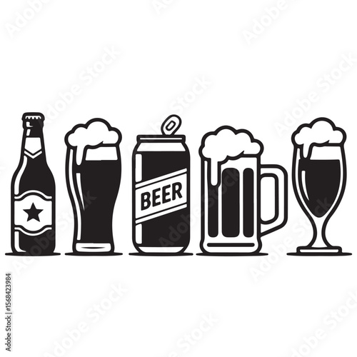 Crafted beer bottles and glasses with foamy lager make an ideal bar illustration, perfect for any pub or party
