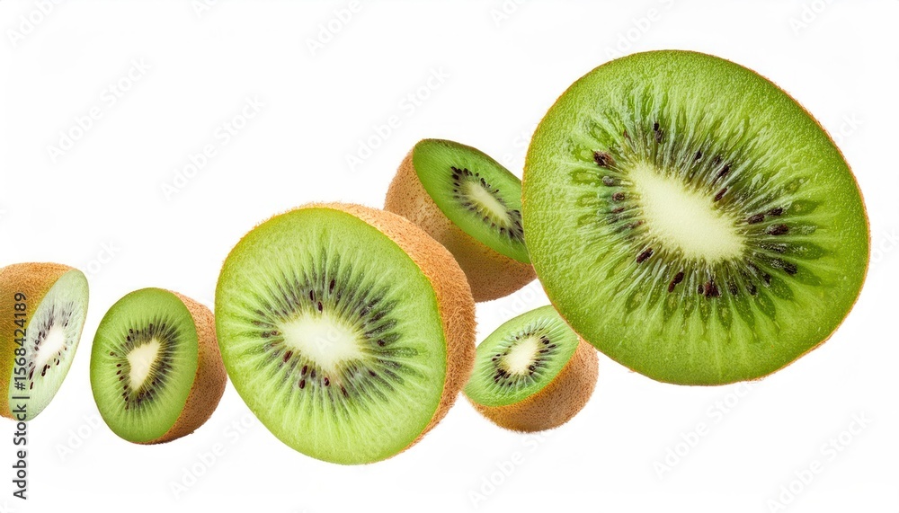 Fototapeta premium Kiwi Fruit Slices Isolated on White Background Fresh and Vibrant