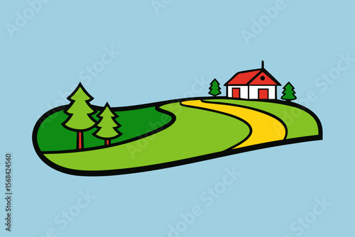 Cartoon Countryside Road Winding