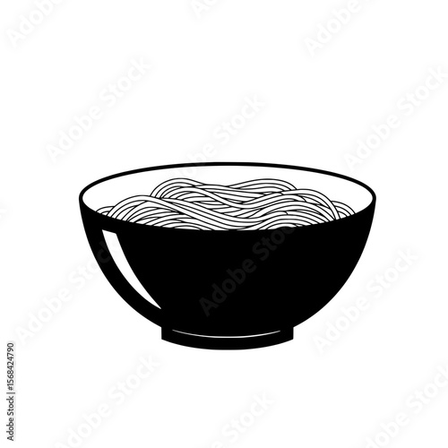 Noodle Dish: A simple yet appetizing illustration of a bowl filled with cooked noodles, perfect for culinary projects.