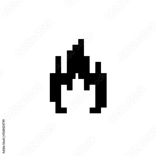 Digital Flame Pixel: A stylized digital rendition of a flame, rendered in pixel art, perfect for representing concepts like energy, passion, or digital art.
