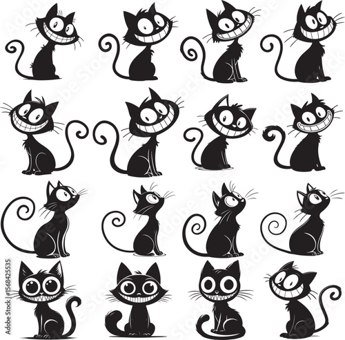 Cat Silhouettes, Black Cat Clipart Bundle, Cat SVG Bundle, Cats PNG, Cats SVG, Black Cat Vector Illustrations
