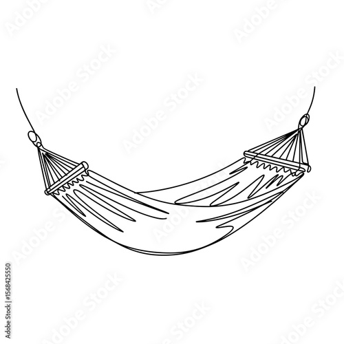 Simple line drawing of a hammock hanging between two posts  