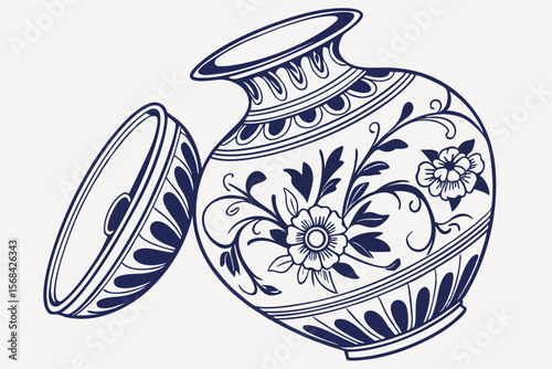 52 blue and white ceramic vase, floral patterns, traditional chinese style, intricate details, high contrast, detailed brush strokes, porcelain texture