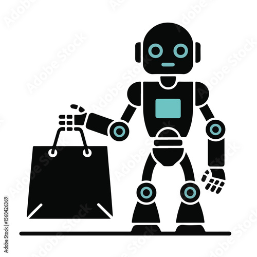 Cute retro blue robot cartoon character holding a sign, a vintage vector illustration of a funny future machine