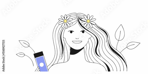 Woman with Flowered Hair and Natural Product