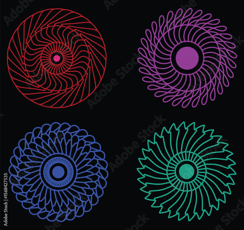 Colorful Hand Drawn Decorative Mandalas Set.
