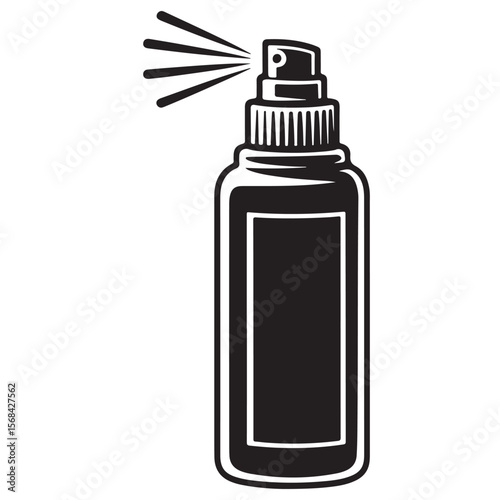 Black plastic spray bottle isolated on white, ideal for cosmetic or hygiene liquids
