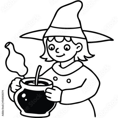 cartoon witch making potion.eps
