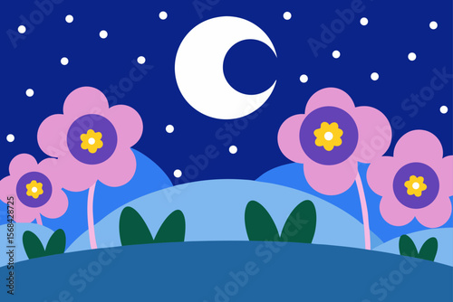 Dreamlike Night Sky with Stars Vector Scene