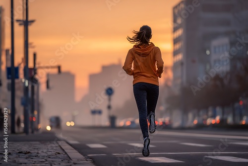woman jogging on the street in the evening
