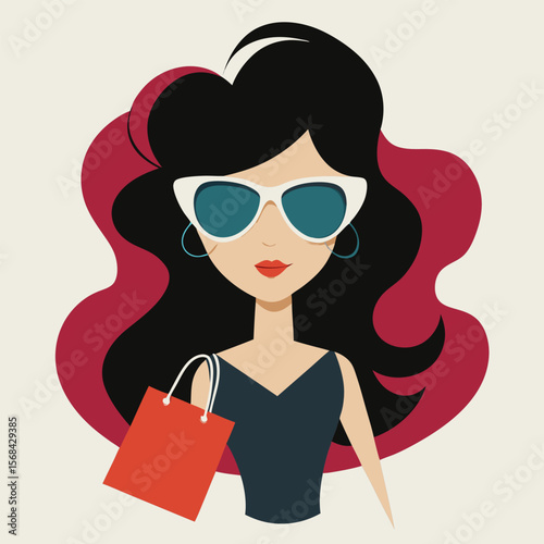 Stylish Woman with Shopping Bag Fashion Illustration