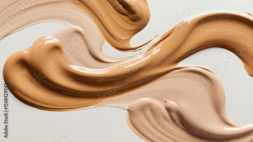 Smooth strokes of liquid foundation in various shades on white surface