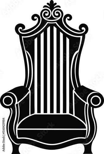 Curved wooden back chair silhouette with vintage baroque royal design