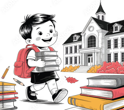 school boy with books