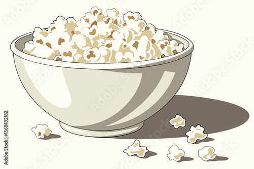 porcelain bowl filled with fluffy white popcorn kernels, cinematic lighting, detailed, high resolution, intricate details, golden tones, ultrarealistic