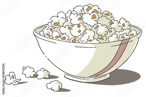 porcelain bowl filled with fluffy white popcorn kernels, cinematic lighting, detailed, high resolution, intricate details, golden tones, ultrarealistic