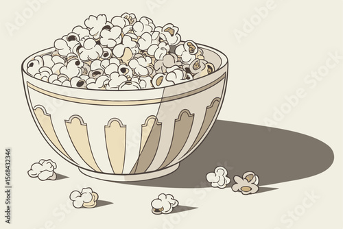 porcelain bowl filled with fluffy white popcorn kernels, cinematic lighting, detailed, high resolution, intricate details, golden tones, ultrarealistic